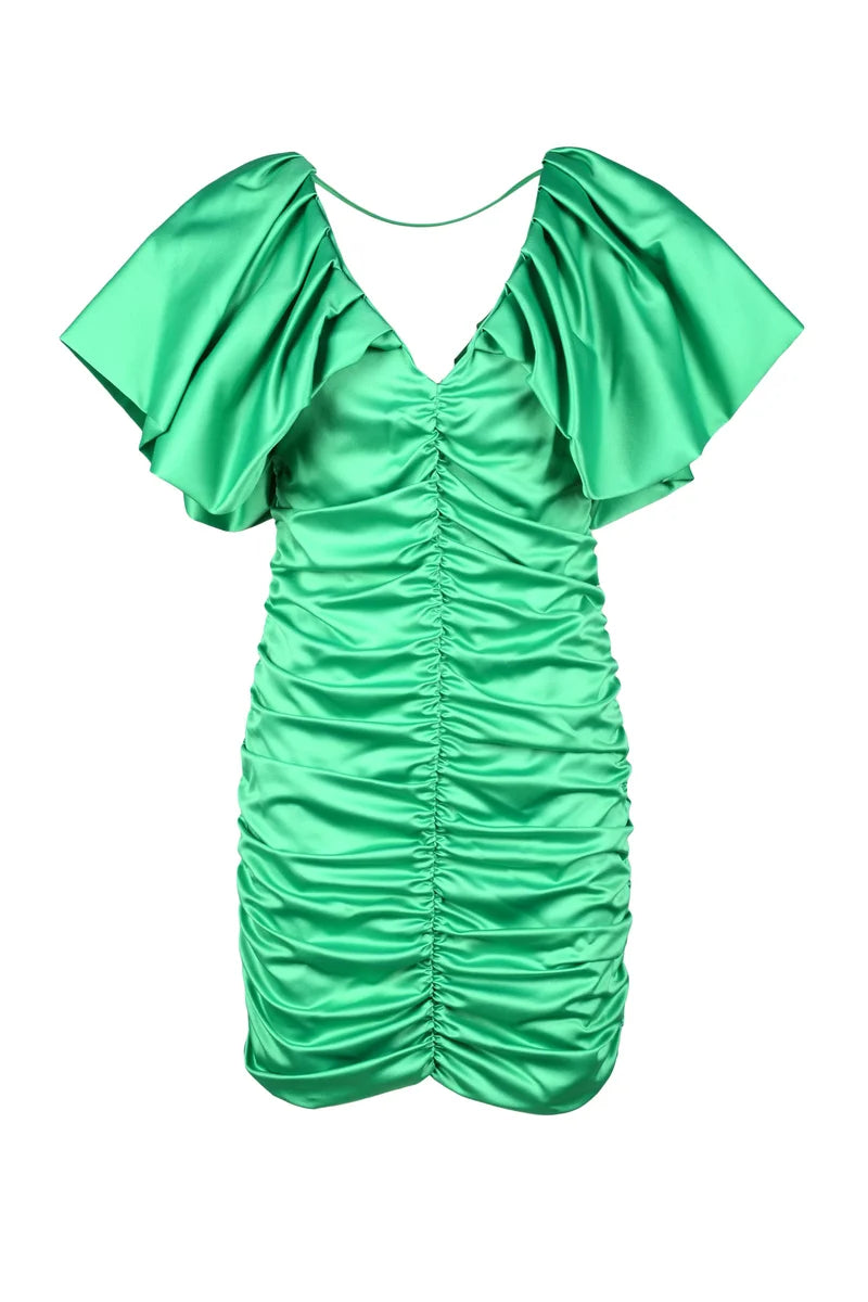 Green Mini Dress with Ruched Design