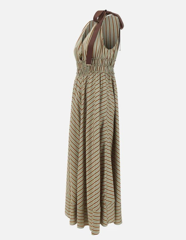 Viscose Blend Striped Full Skirt Dress