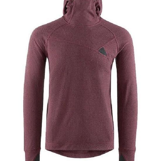 Textured Knit Hooded Top with Triangular Chest Patch