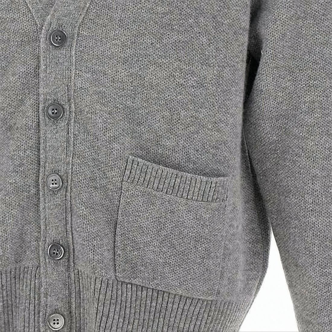 V-Neck Grey Wool Cardigan with Distinctive Stripe Detail