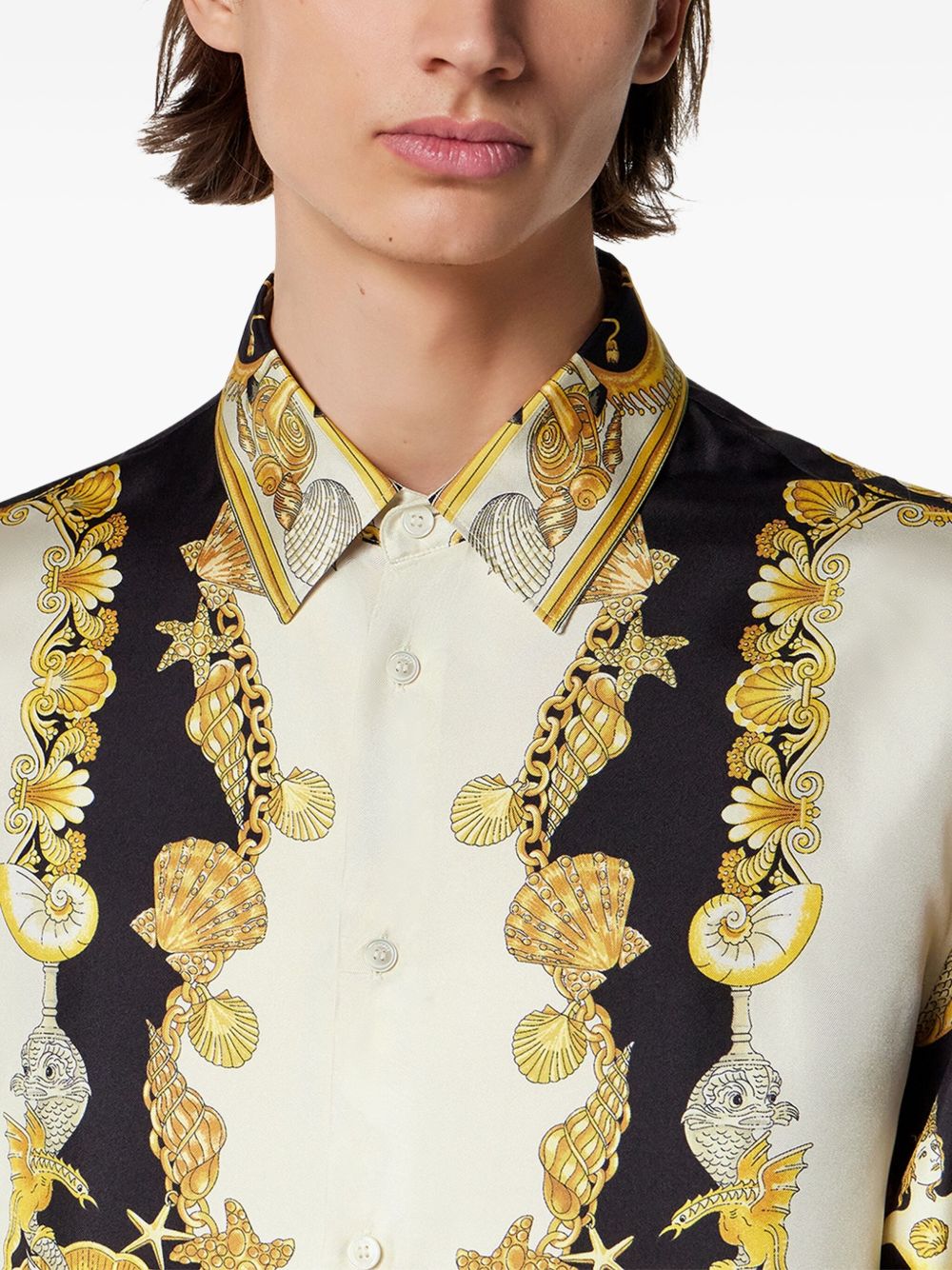 Gold-Tone Coral Theatre Print Long-Sleeve Shirt