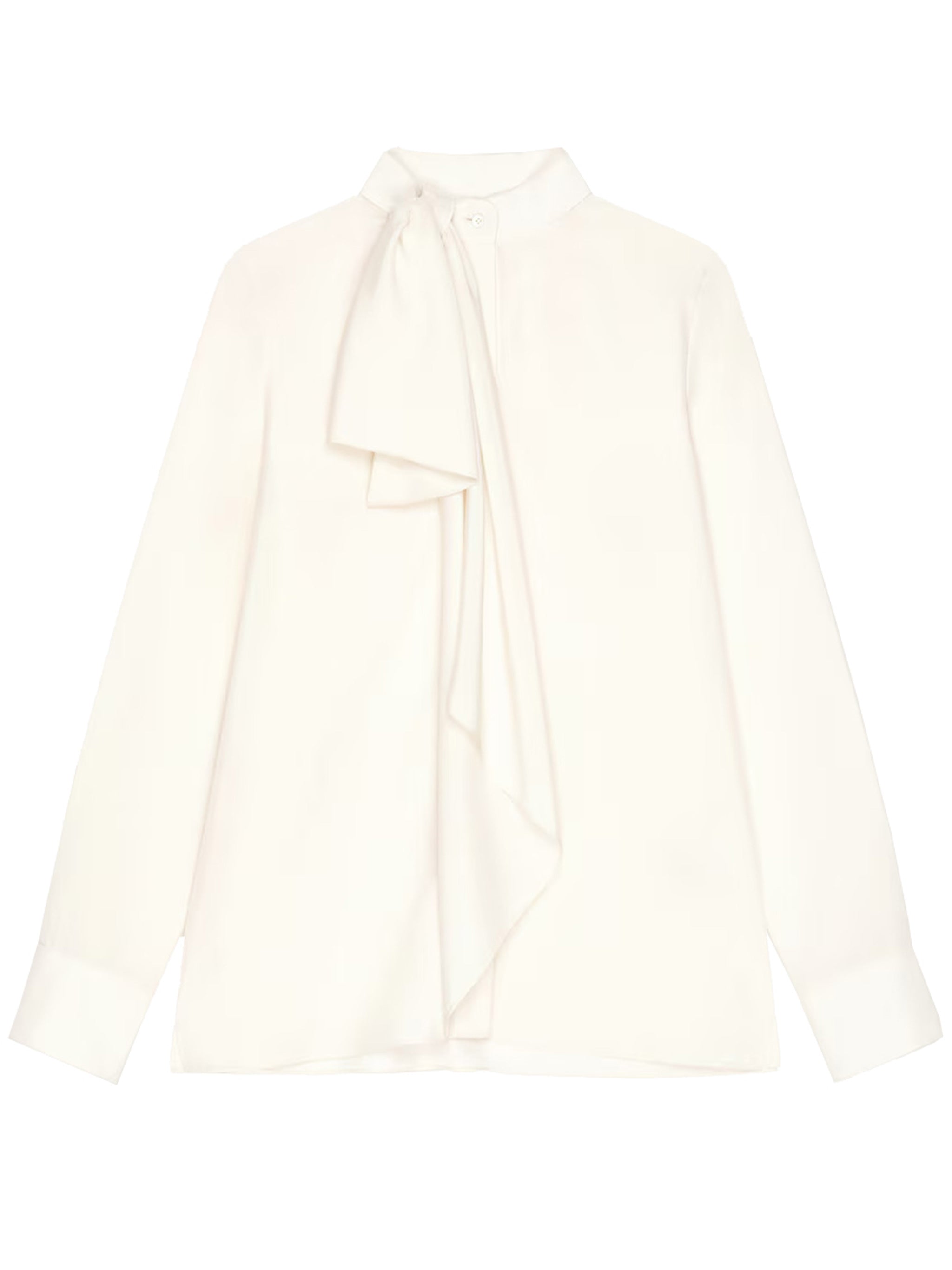 Draped Bow High Collar Flowing Blouse