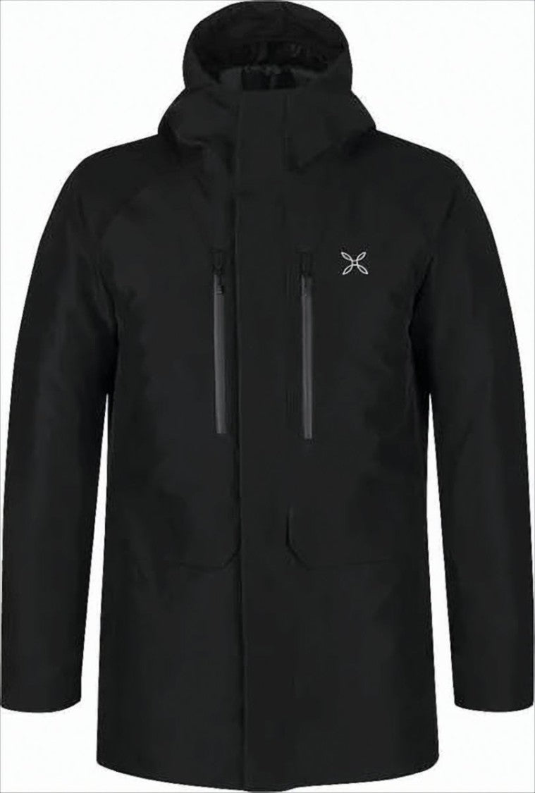 Boxy Fit Black Montura Jacket With Hood And Zippered Pockets