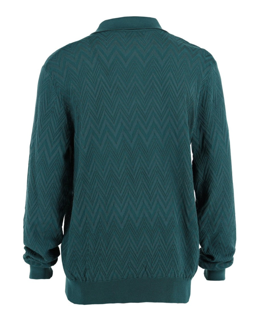 Long Sleeve Zig Zag Knit Polo Shirt