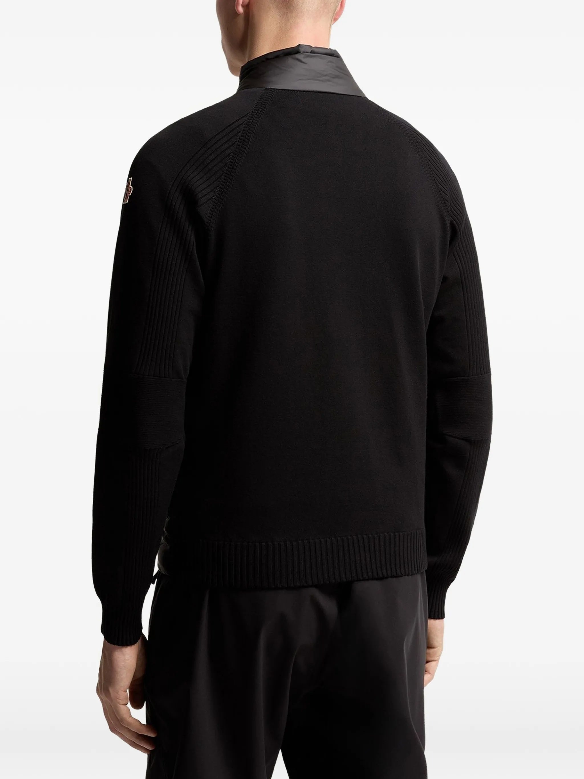 Hybrid Padded Cardigan With Knitted Sleeves And High Collar