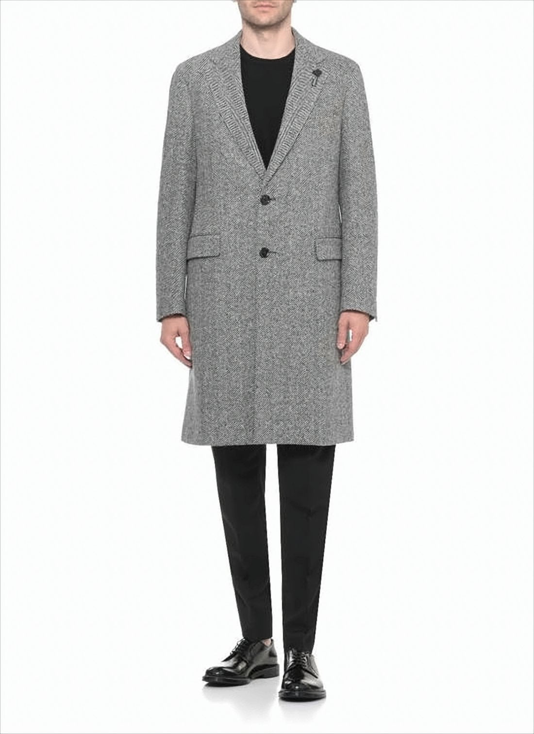 Classic Tailored Grey Herringbone Wool Lardini Coat
