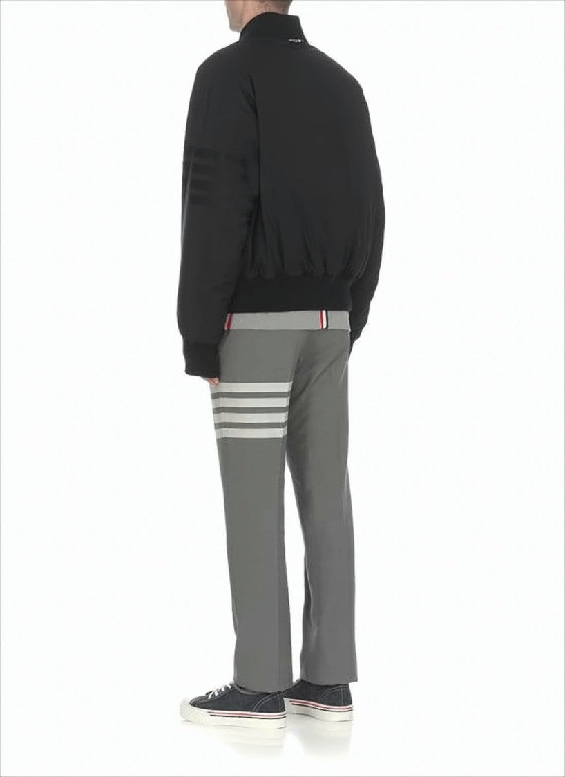 Padded Black Bomber Jacket with Gold Zipper and Ribbed Details