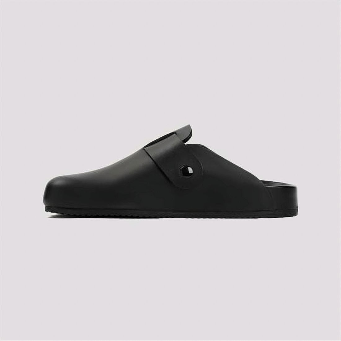 Black Calf Leather Mule with Statement Buckle