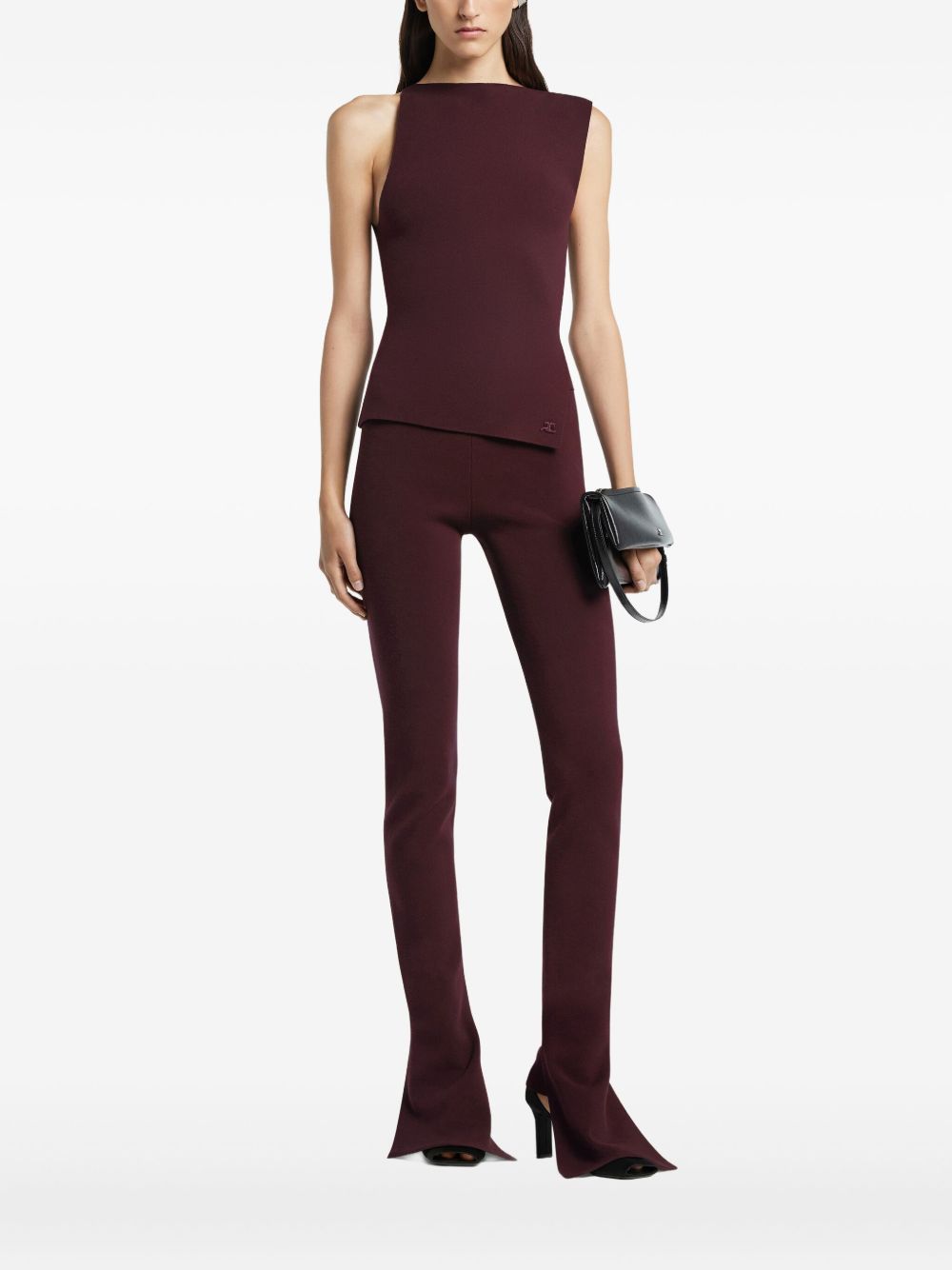 Sleeveless Asymmetrical Burgundy Top With Embroidered Logo