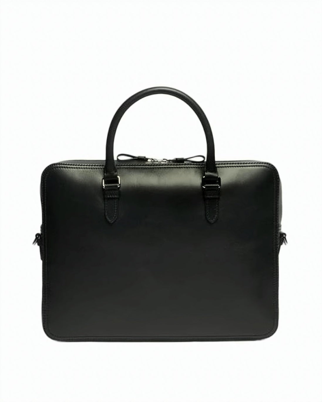 Black Structured Rectangular Cowhide Tote Bag