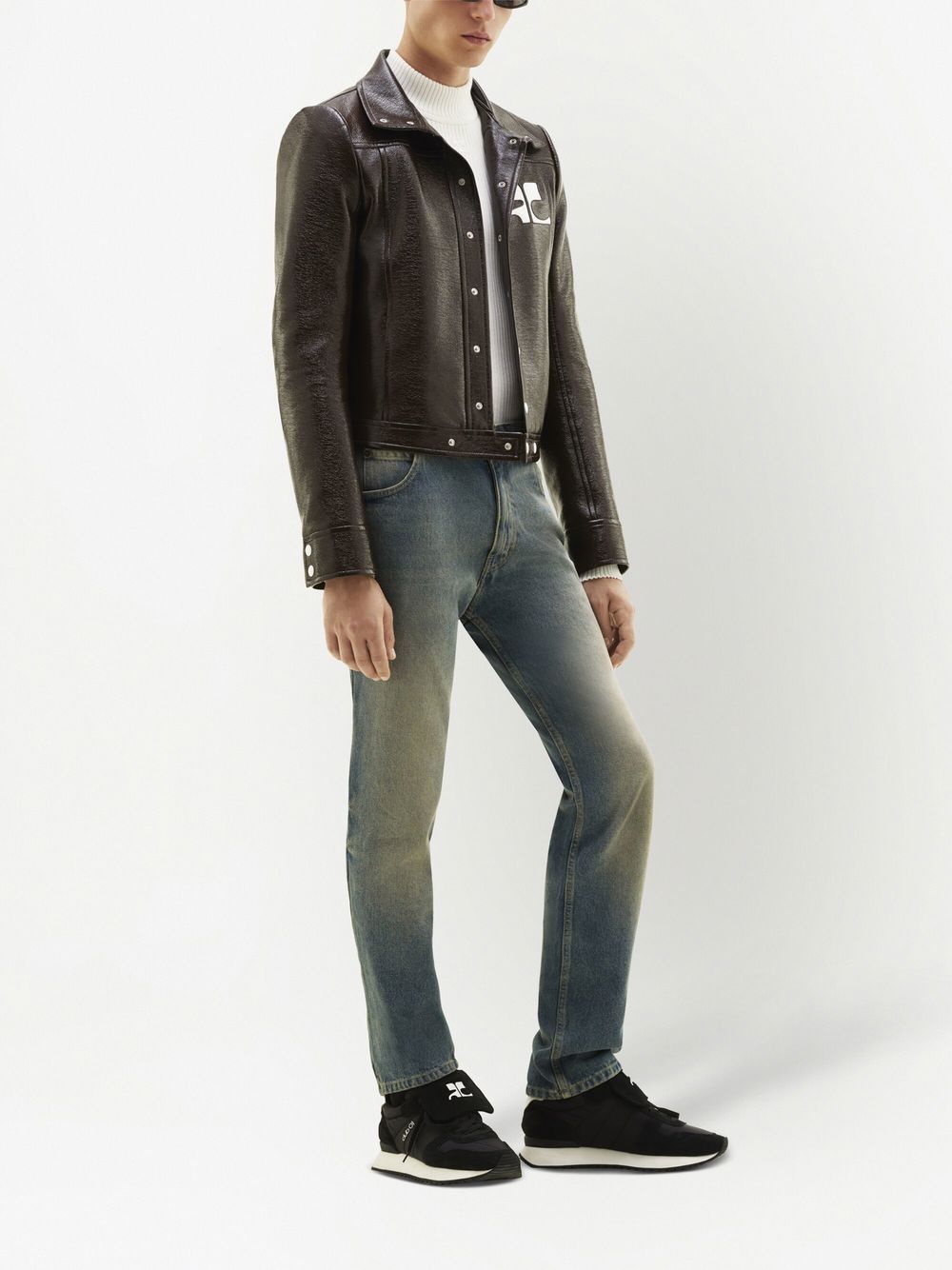 Structured Faux-Leather Jacket with Logo Patch