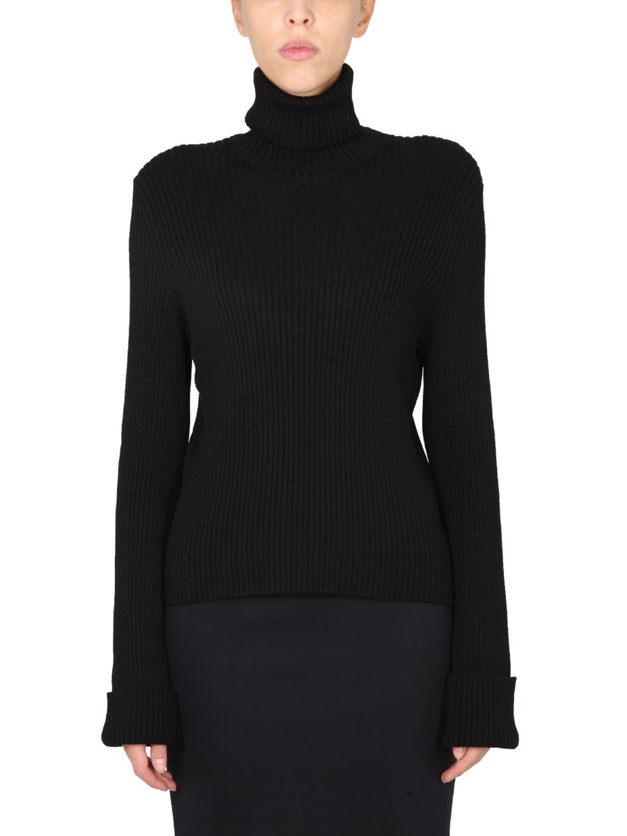 Textured Knit Turtleneck with High Collared Elegance