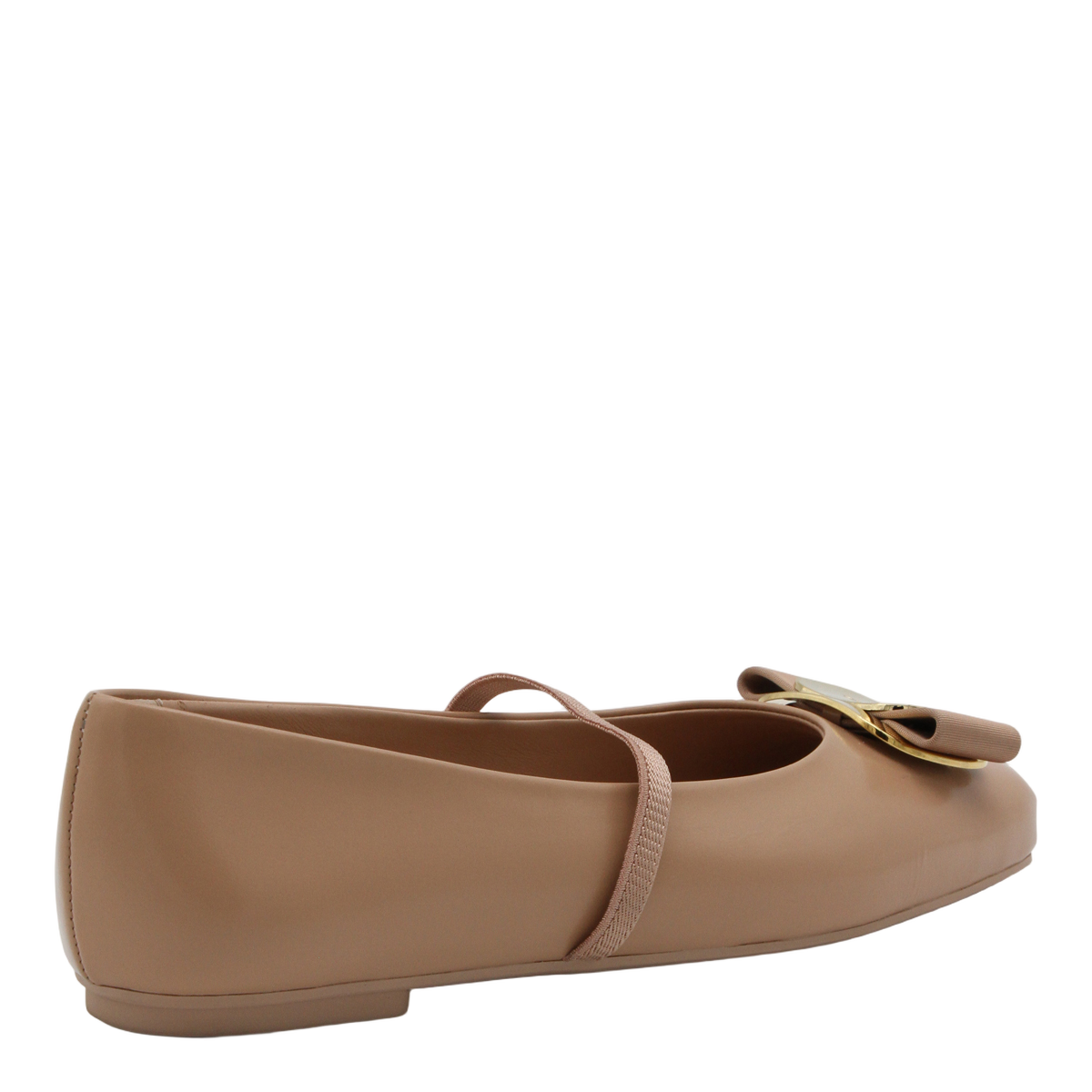 Beige Leather Flats with Decorative Buckle