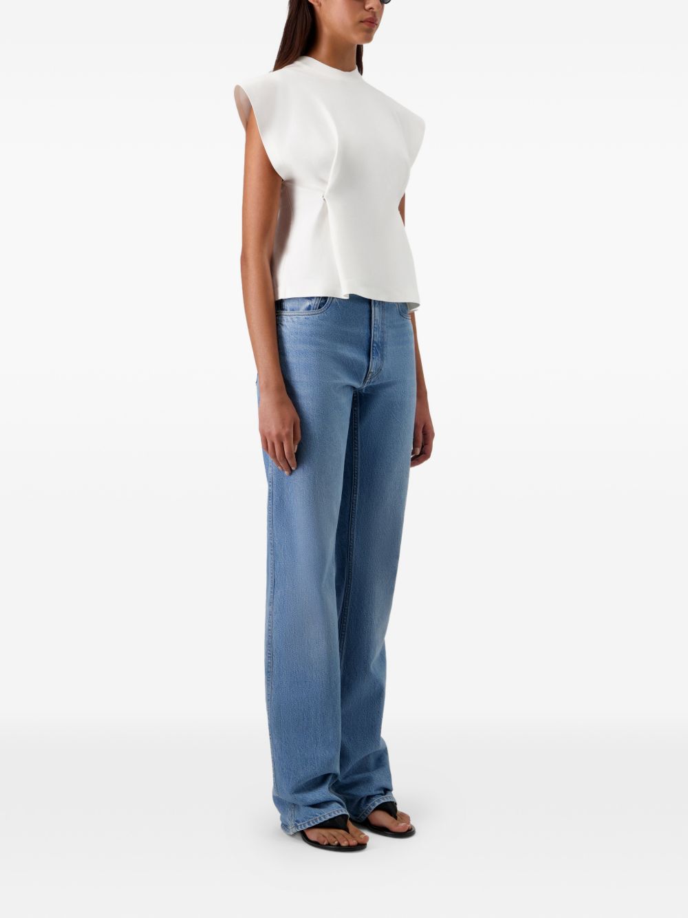 Cap Sleeve White Top with Adjustable Snap Buttons