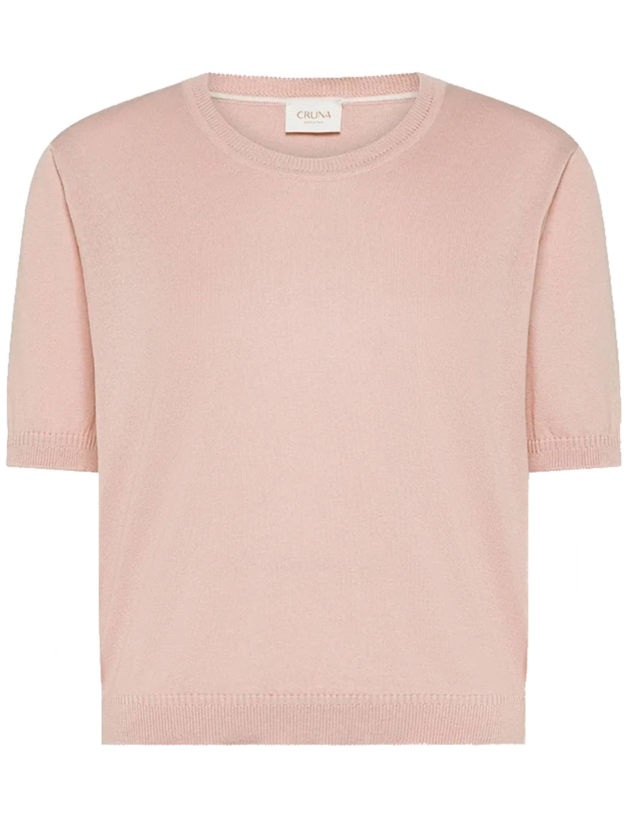 Cropped Pink Knitted Ribbed Edge T-Shirt