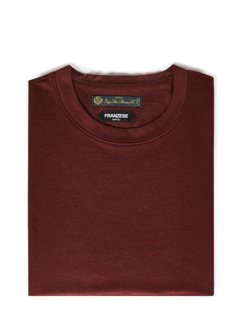 Bordeaux Cashmere T-Shirt With Classic Crew Neckline