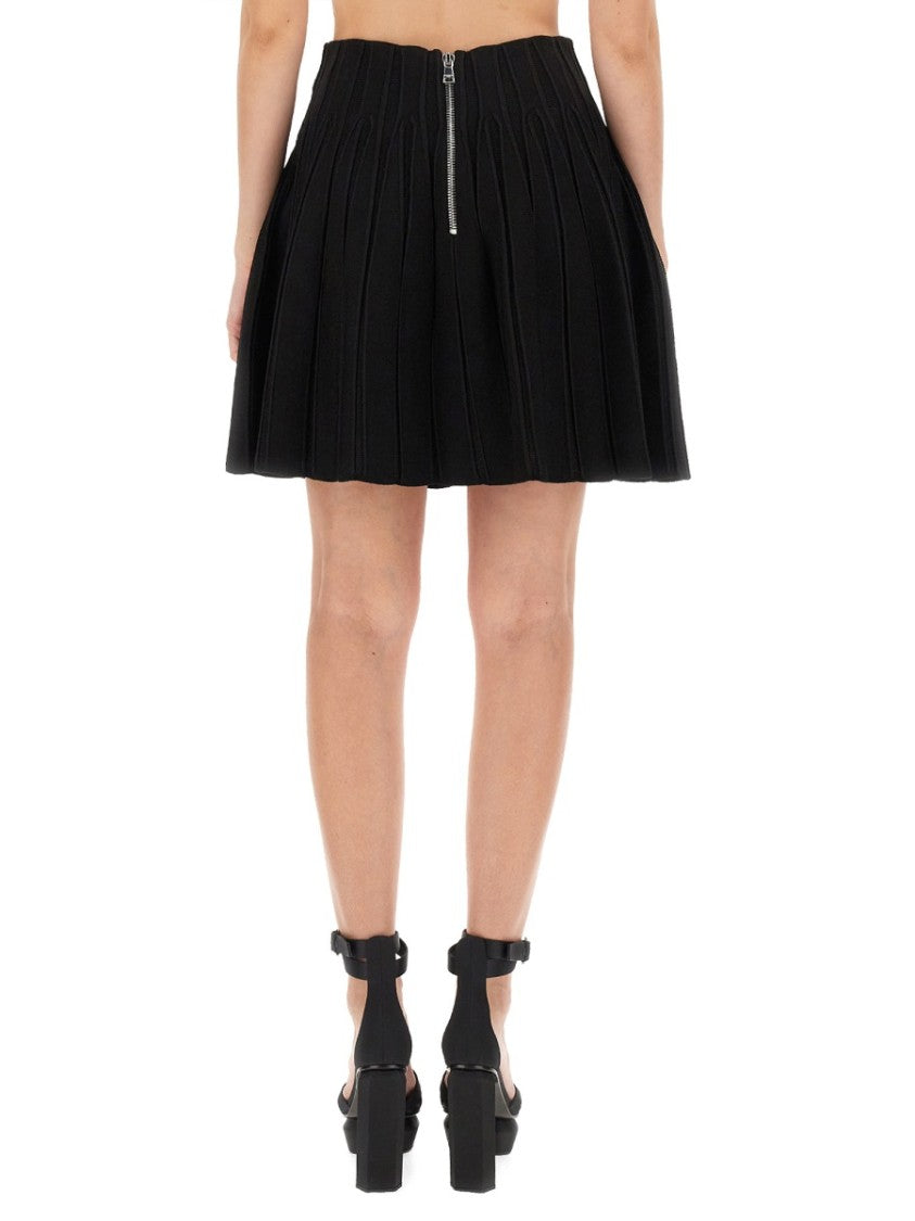 Pleated Black Skater Skirt