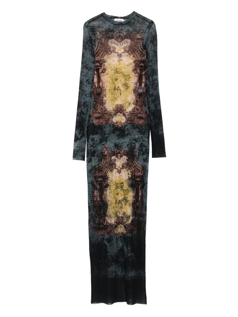 Maxi Dress in Dark Green Sheer Fabric