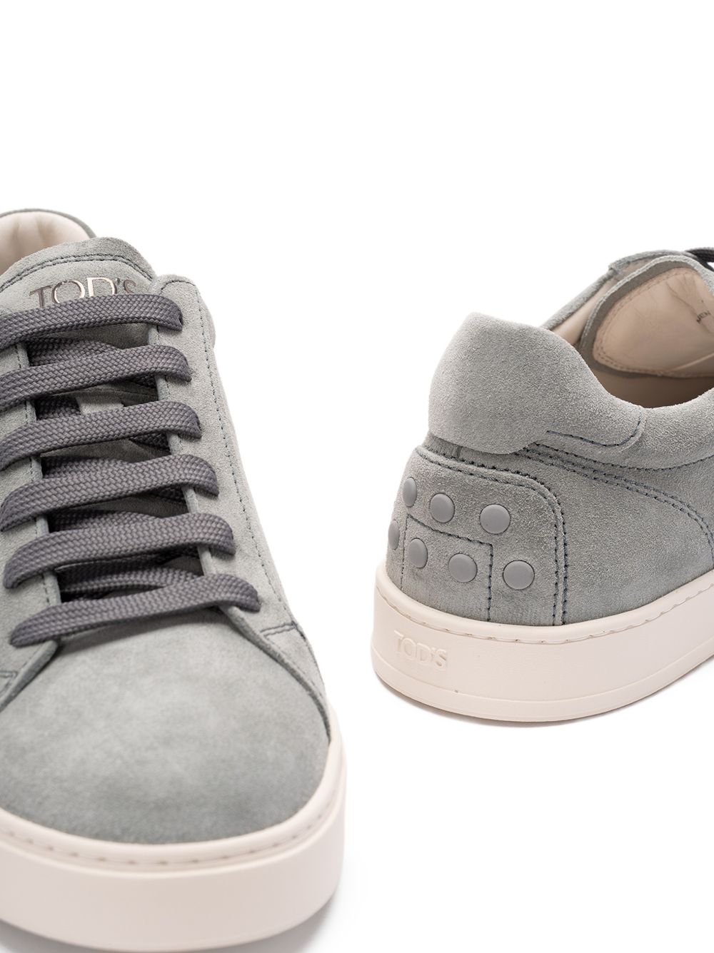 Grey Suede Low-Top Sneakers With Off-White Sole