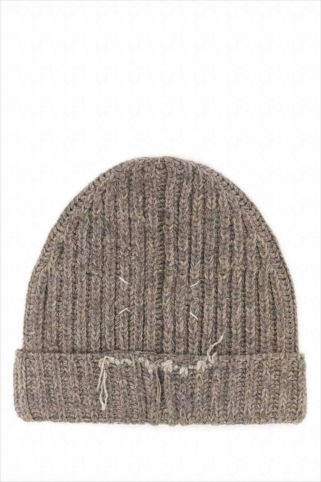 Ribbed Knit Brown Beanie with Folded Cuff