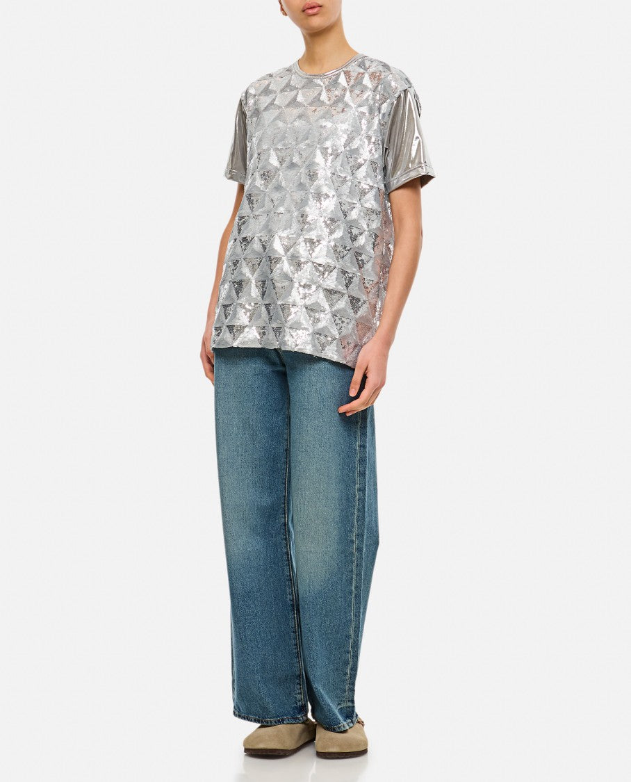 Geometric Sequin-Embellished Crew-Neck T-Shirt