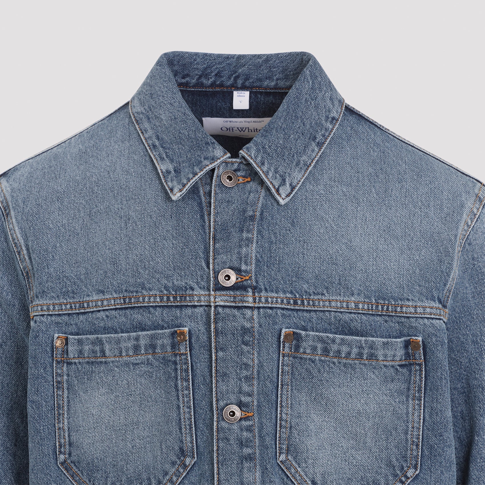 Denim Jacket With Faded Blue Wash