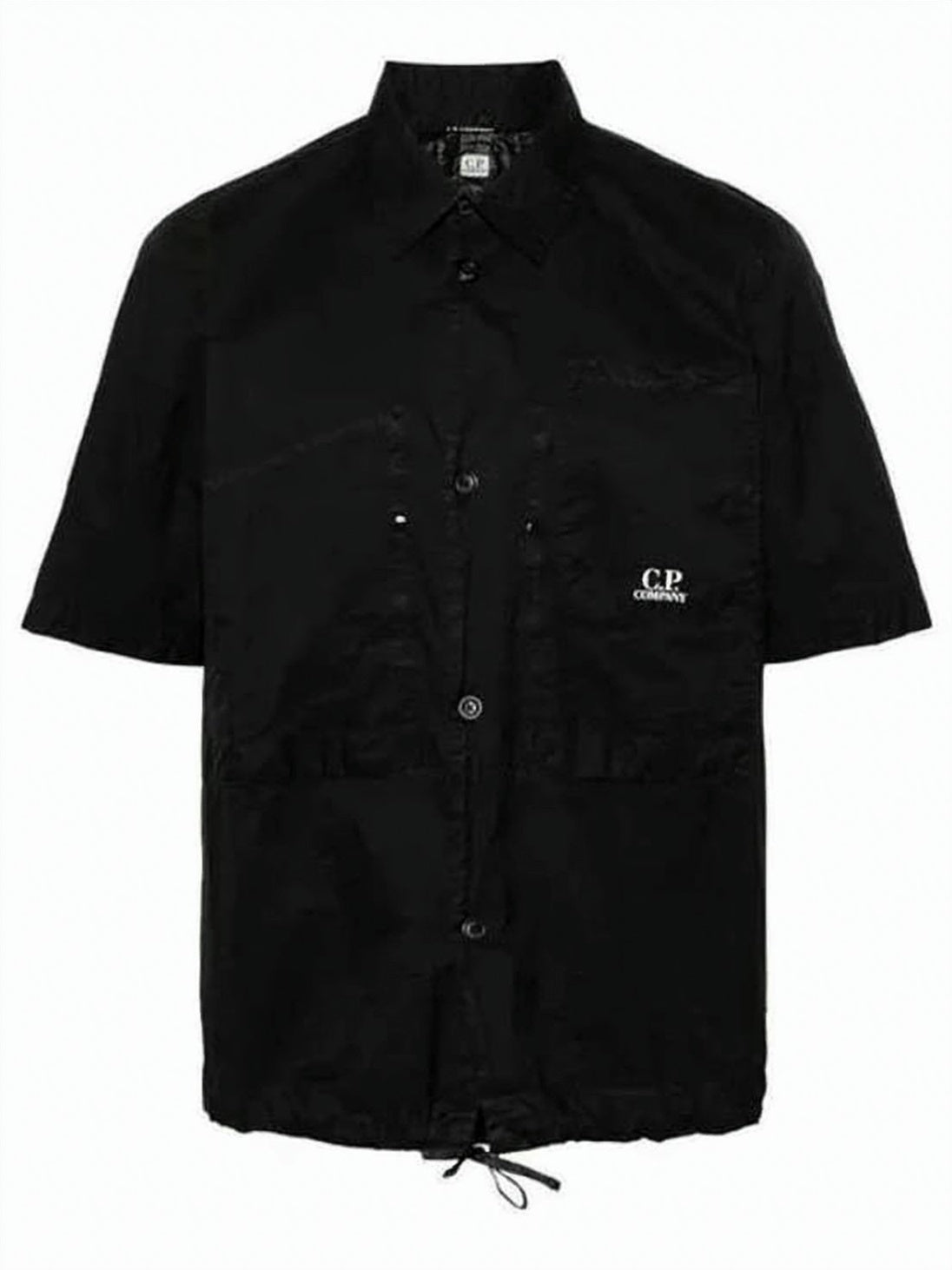 Minimalist Black Short-Sleeved Shirt With Adjustable Hem