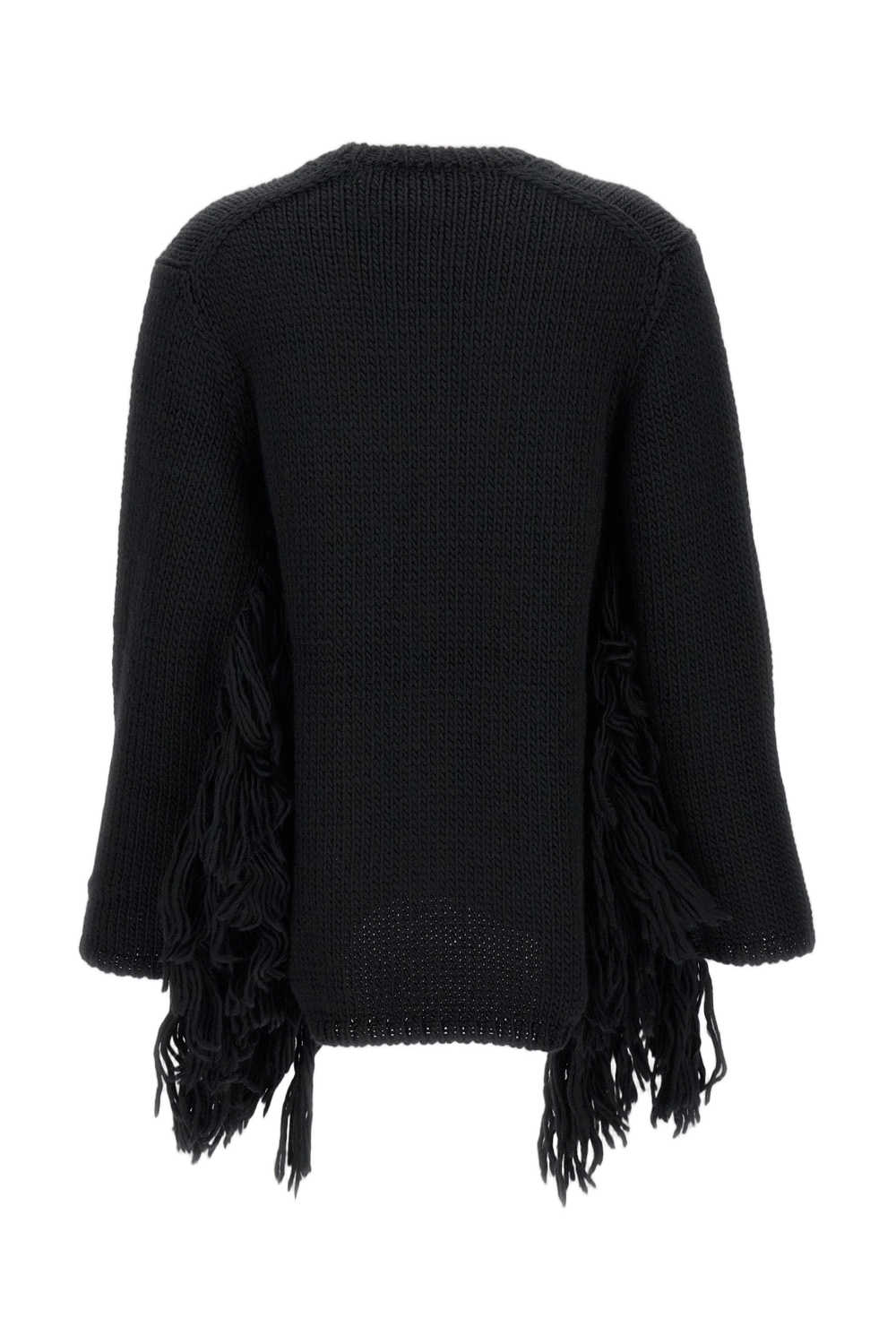 Wide Cable Knit Sweater With Fringed Detail