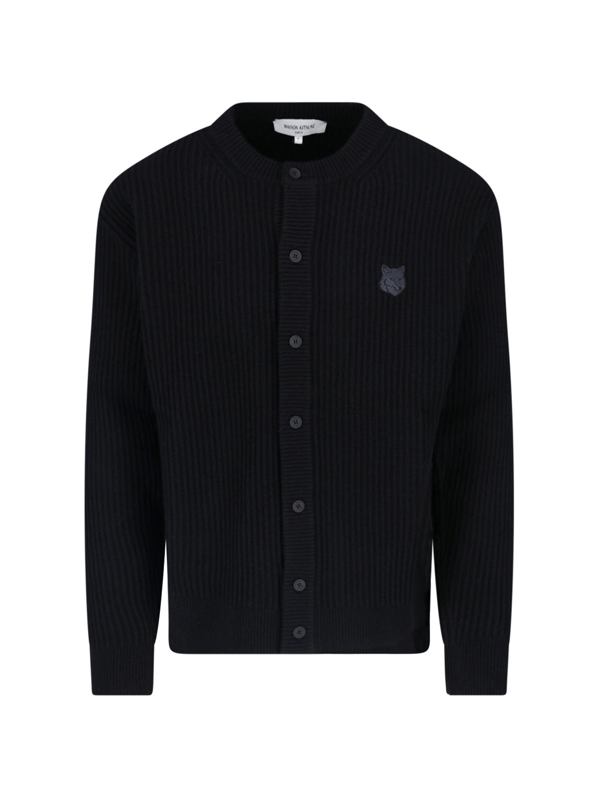 Black Fox Emblem Ribbed Cotton Cardigan