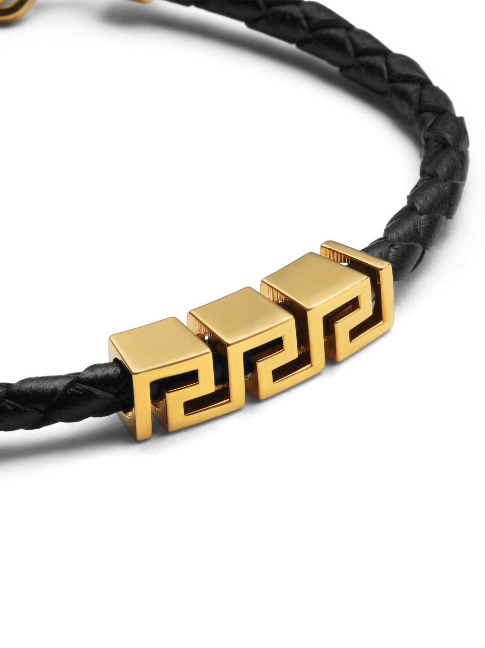Braided Black Bracelet With Gold Geometric Accents