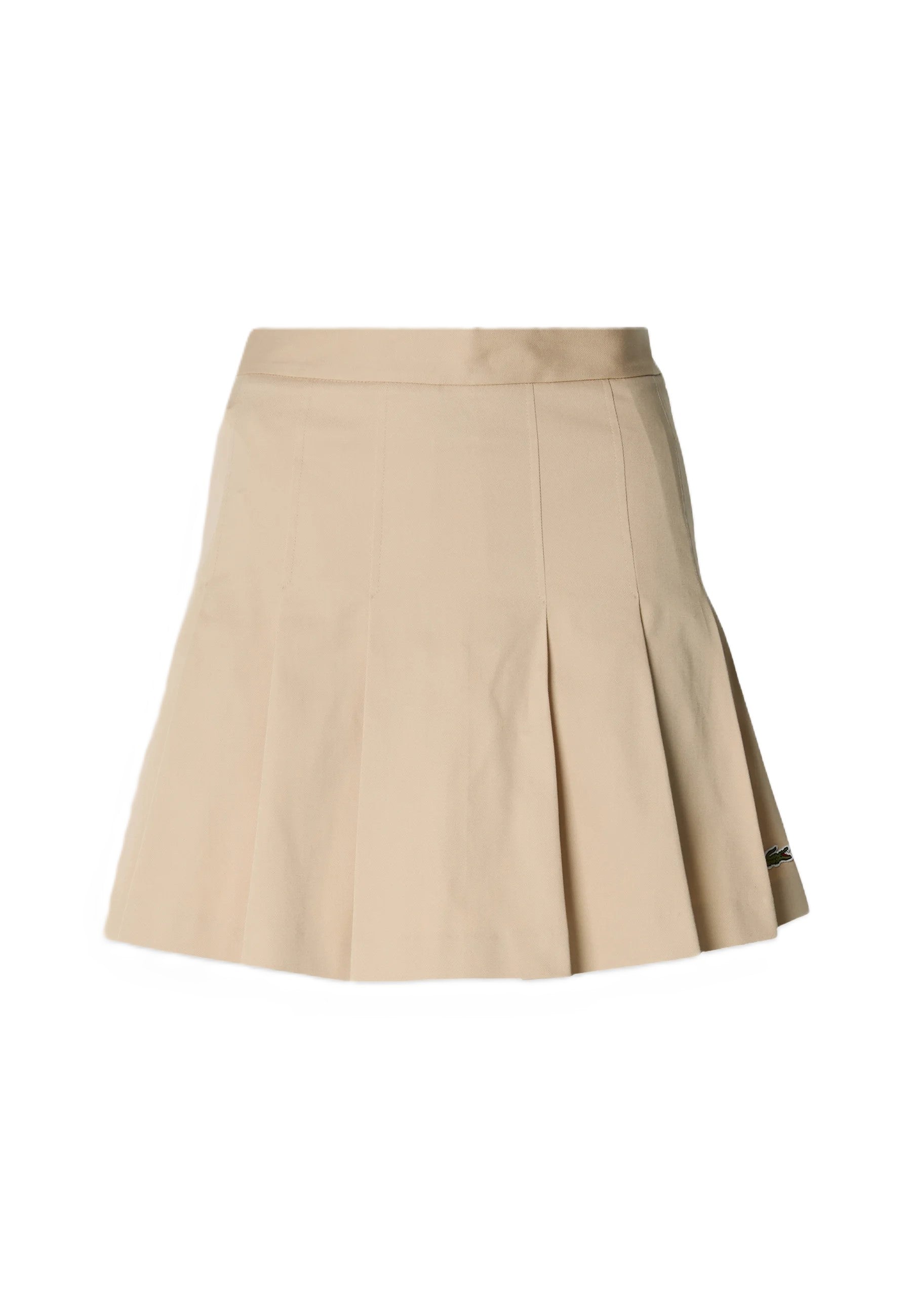 Beige Short Pleated Cotton Skirt