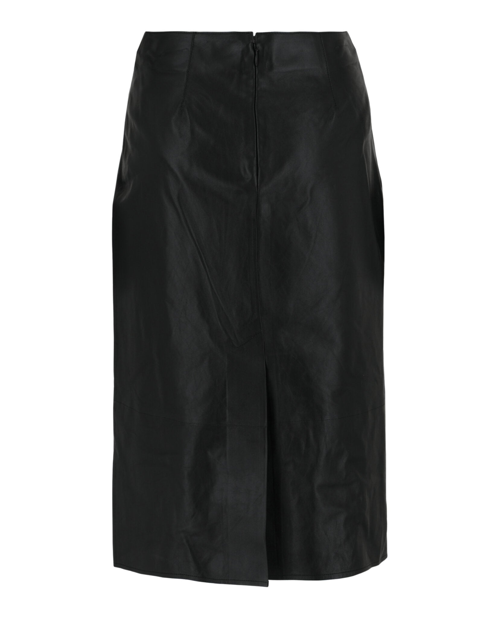 Pleated-Front Leather Midi Skirt