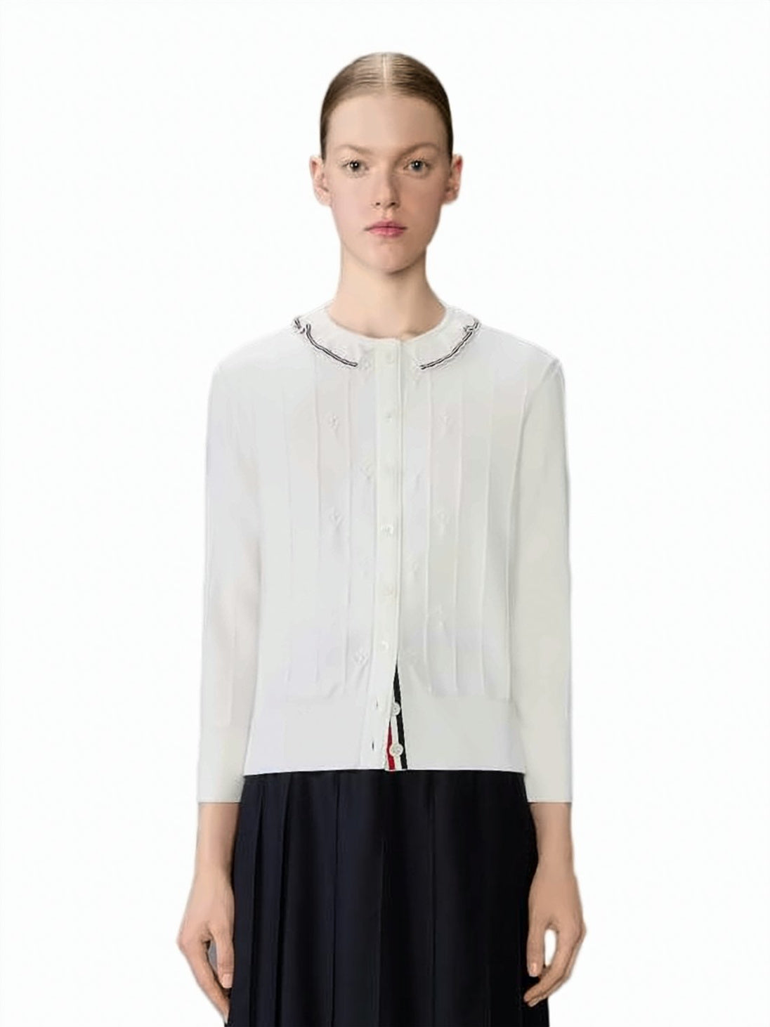 Button-Down Cardigan With Vertical Ribbing And Trim