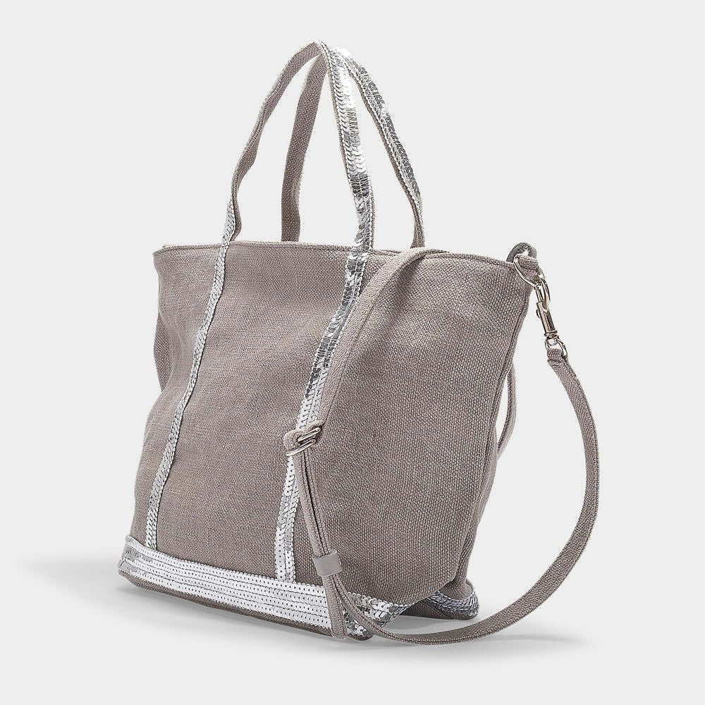 Grey Linen/Sequins Blend Petit Cabas Tote