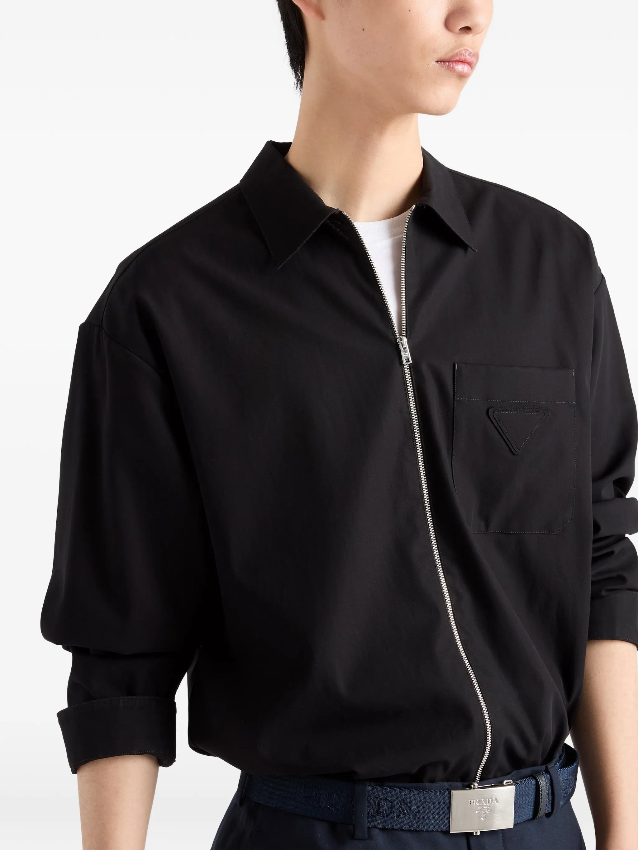 Black Zip-Up Fabric Shirt