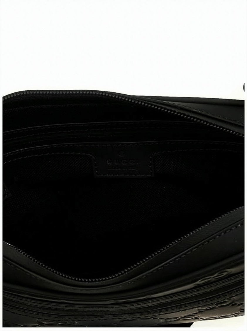Rectangular Leather Crossbody Bag with Embossed Pattern