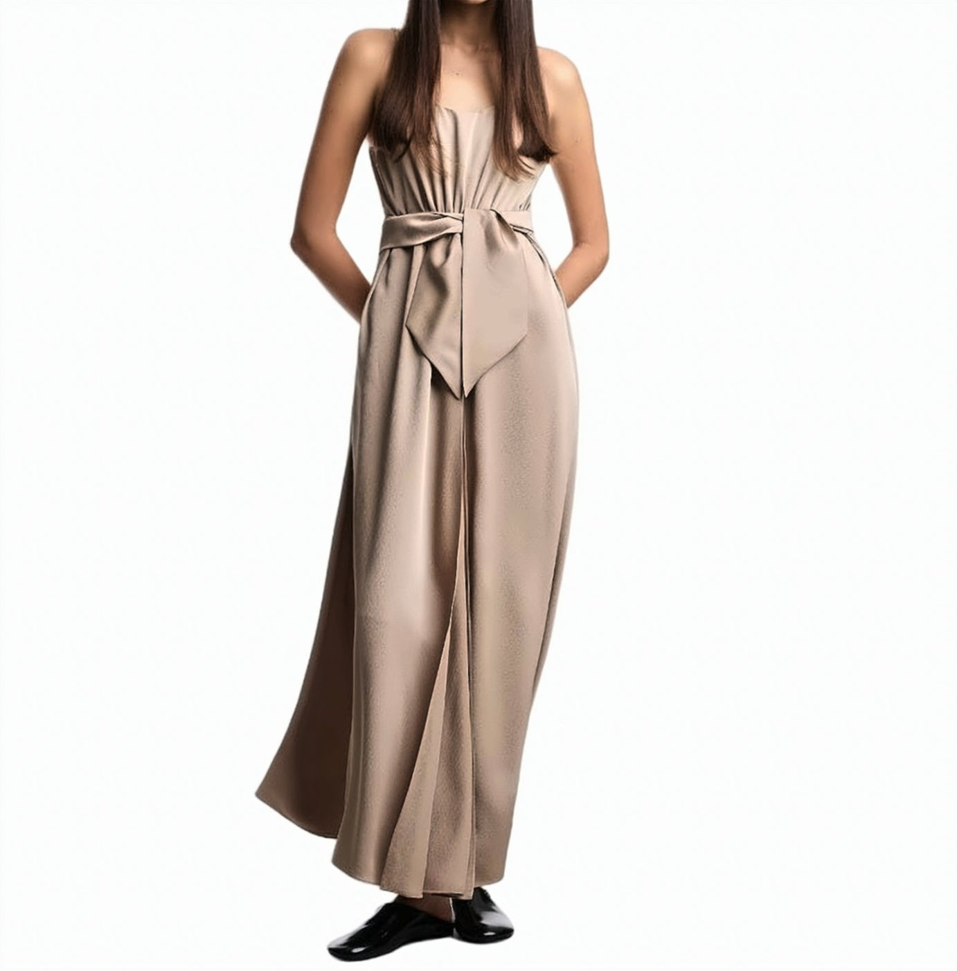 Crepe Twill Torchon Straps Sash Dress