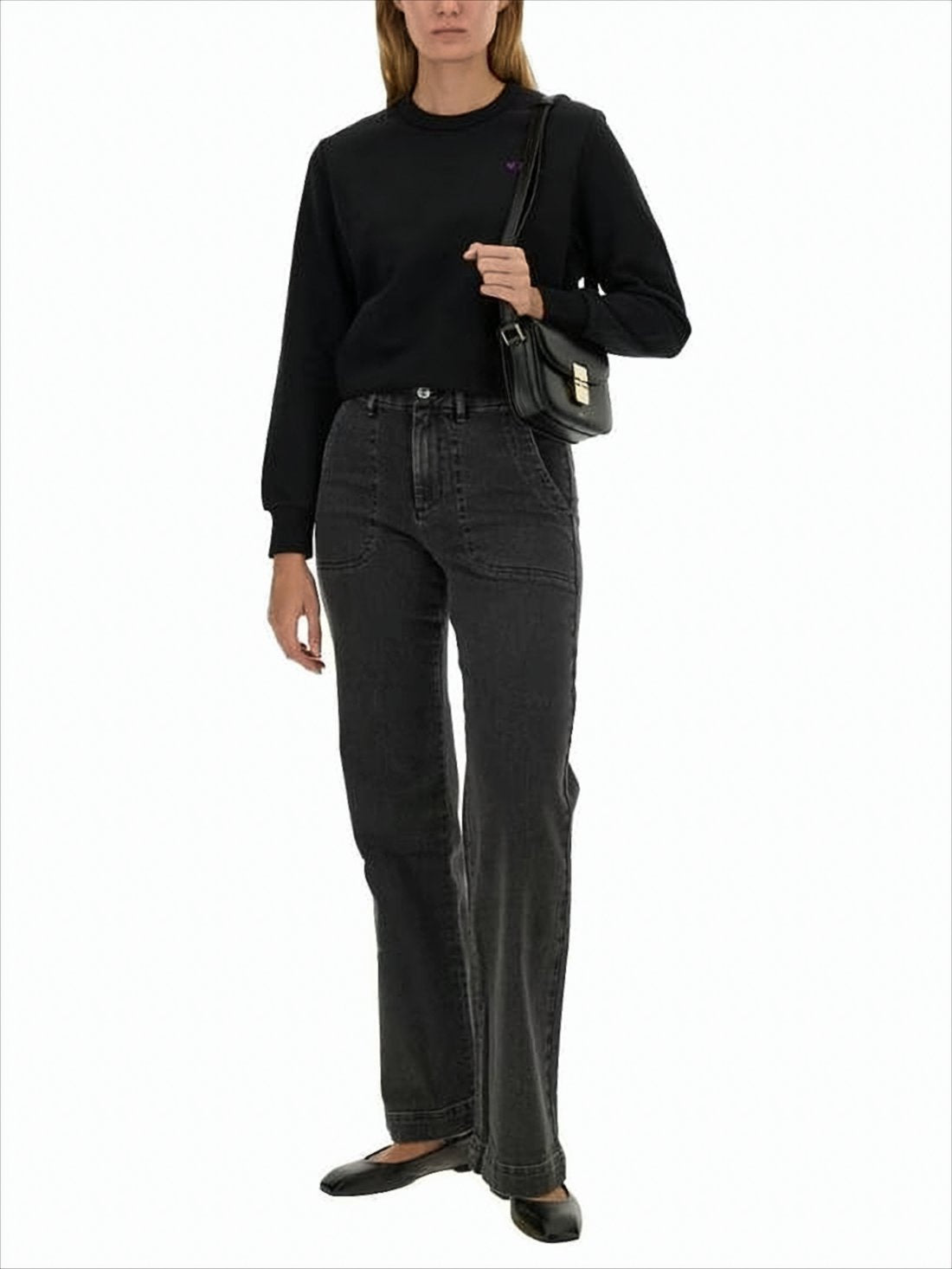 Long-Sleeve Black Top with Ribbed Cuffs