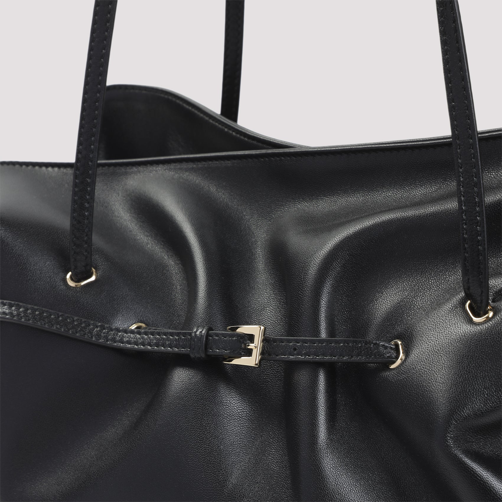 Minimalist Black Lamb Leather Shoulder Bag