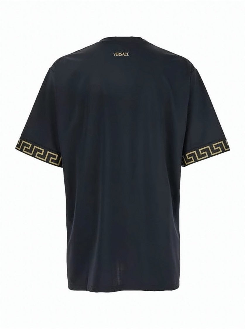 Versatile Black T-Shirt with Greek Key Pattern Trim