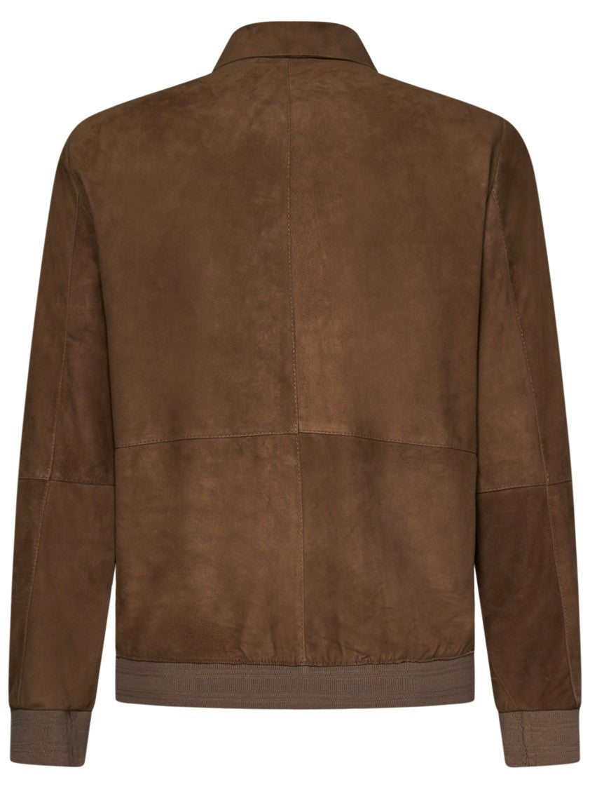 Brown Deerskin Leather Bomber Jacket