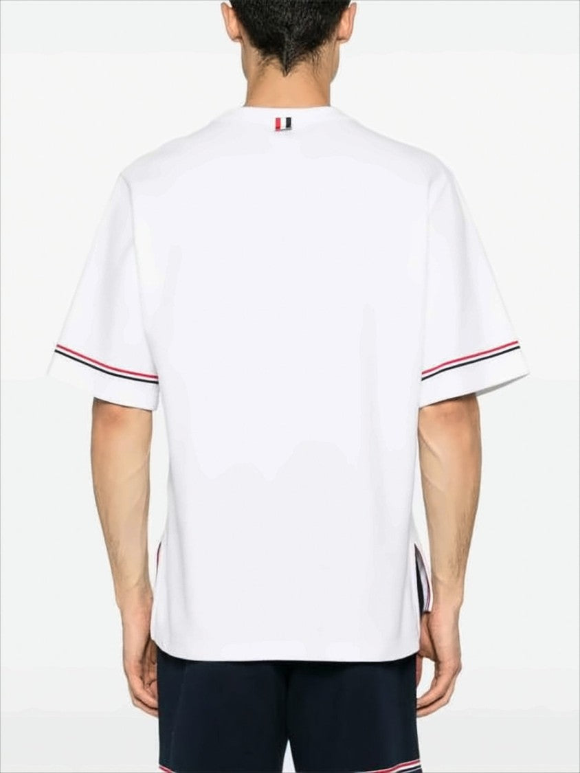 Boxy White Cotton T-Shirt with Striped Accents