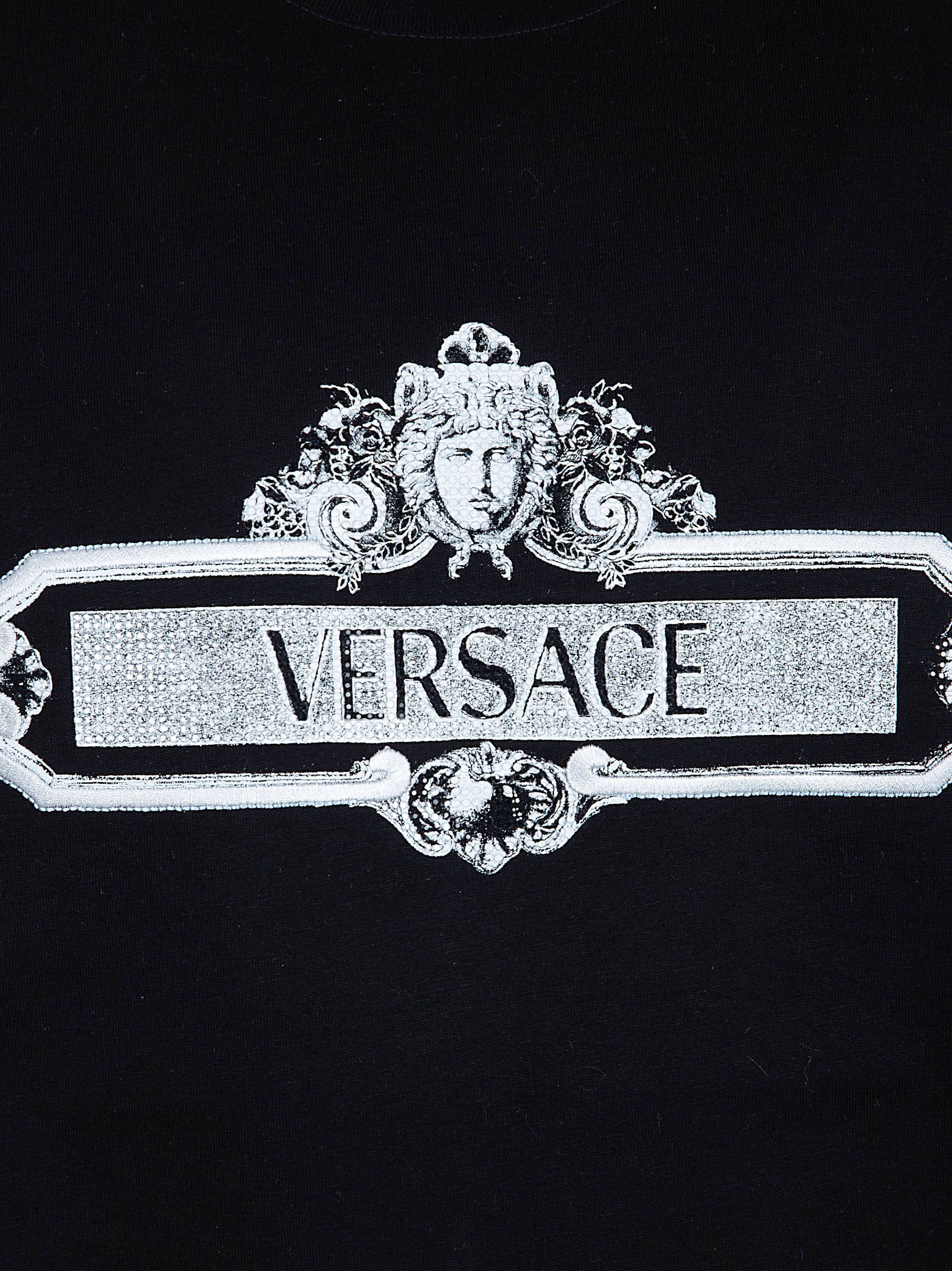 Short-Sleeve Black T-Shirt with Ornate Silver Graphics