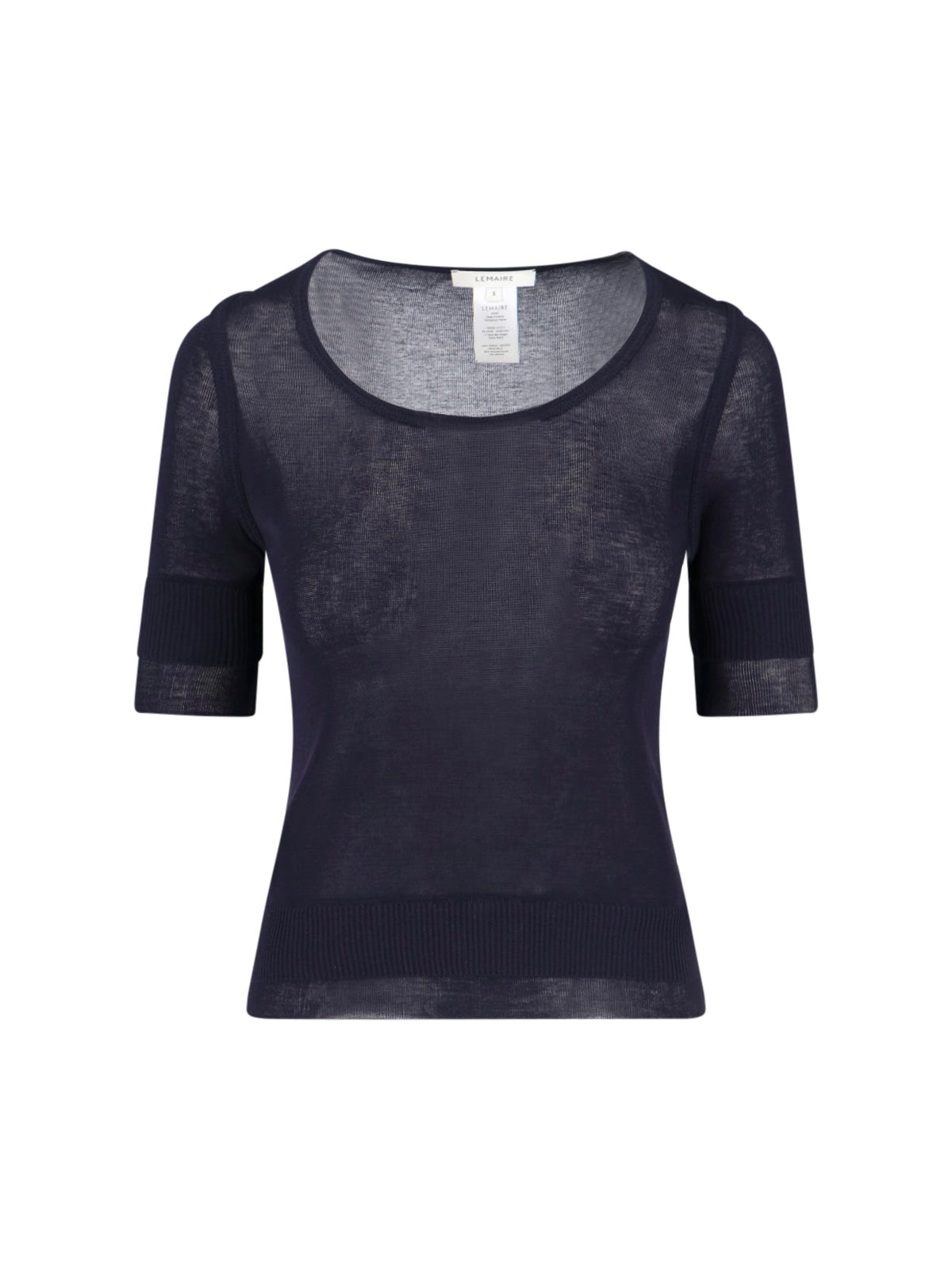 Navy Viscose Silk Three-Quarter Sleeve T-Shirt