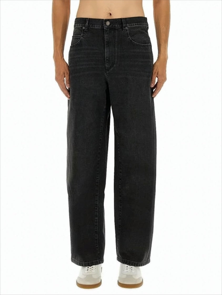 Relaxed Fit Black Denim Pants with Five-Pocket Design