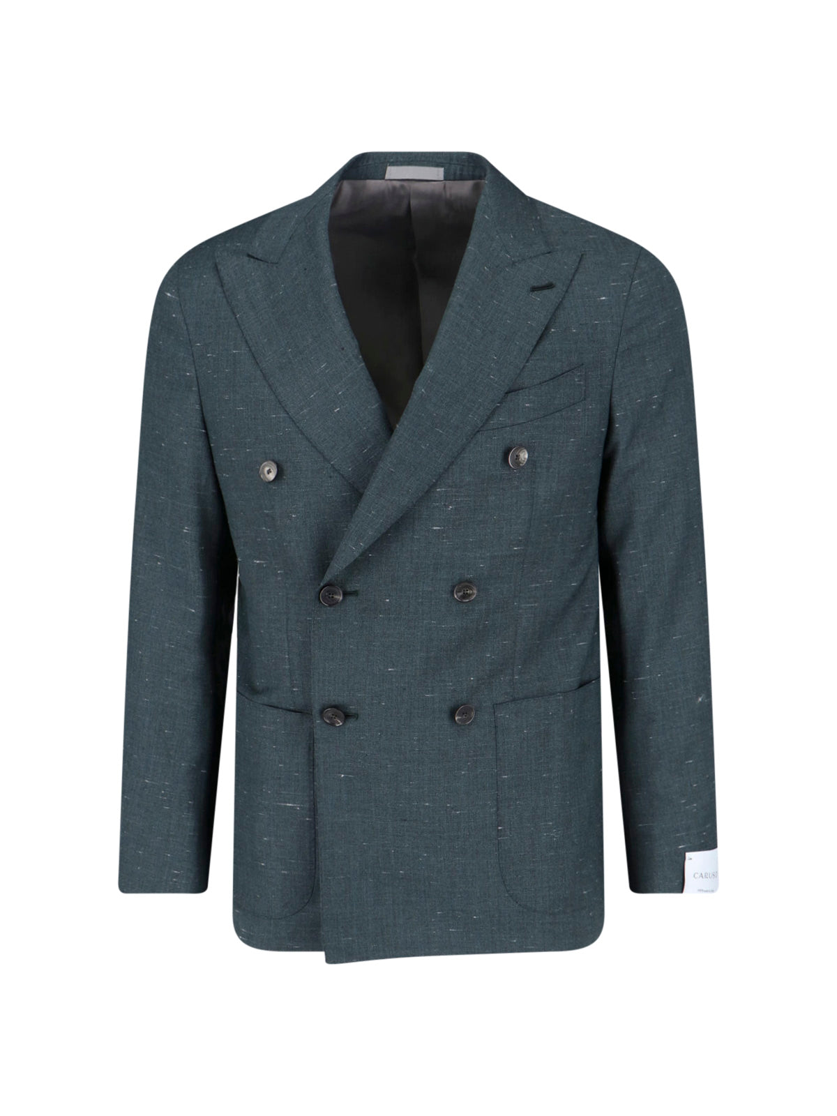 Green Double-Breasted Textured Silk-Wool Blazer