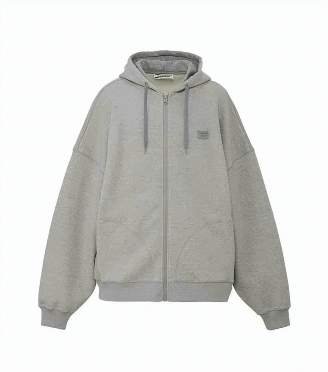 Relaxed Grey Zip-Up Hoodie with Adjustable Drawstring
