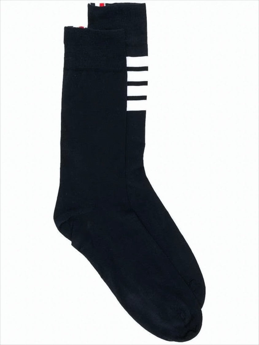Classic Black Ribbed Socks with Stripe Detail