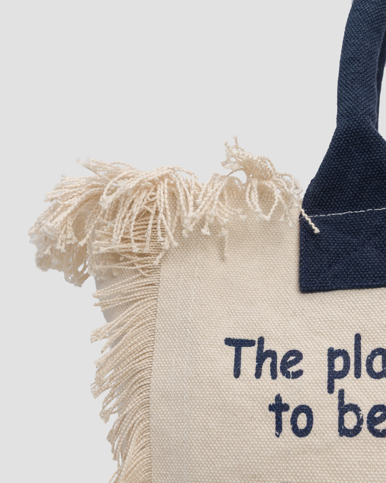 Rectangular Natural Canvas Tote Bag with Fringed Edges