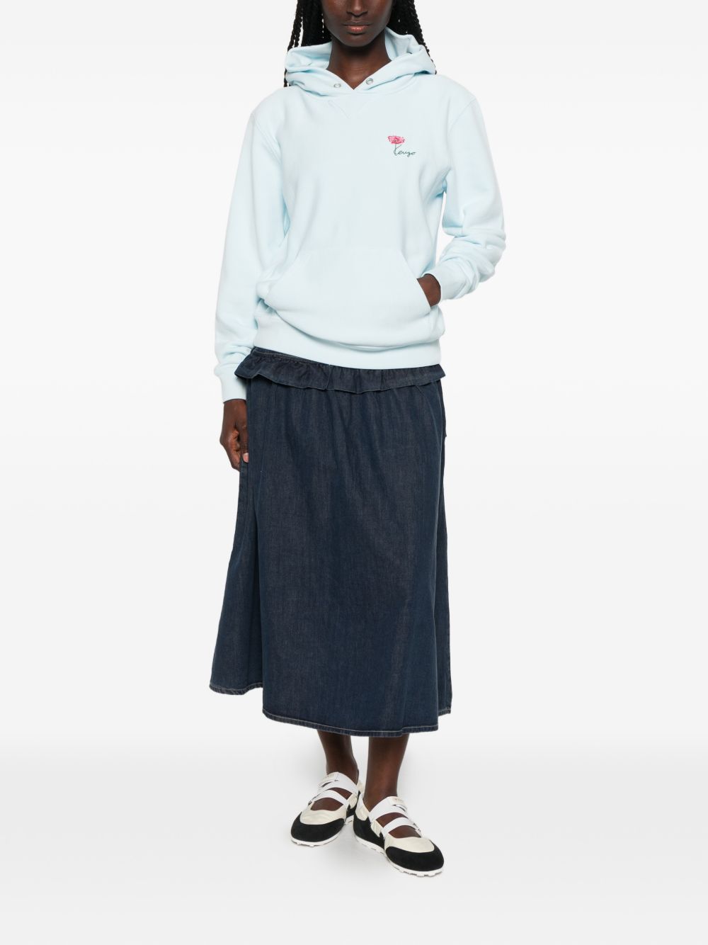 Light Blue Embroidered Flower Hooded Sweatshirt